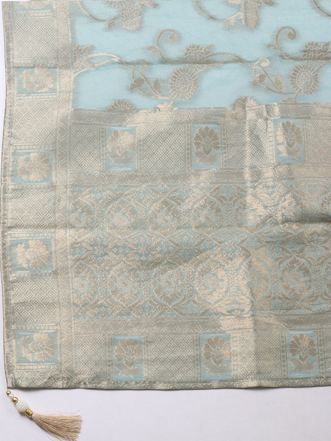Embroidered Chanderi Unstitched Suit With Pant &amp; Dupatta