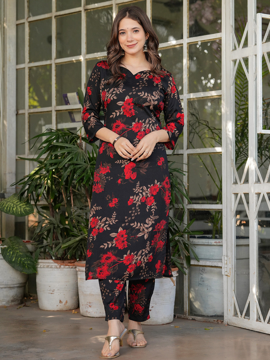 Neck Embroidery Cotton Blend Kurta With Pants &amp; Dupatta