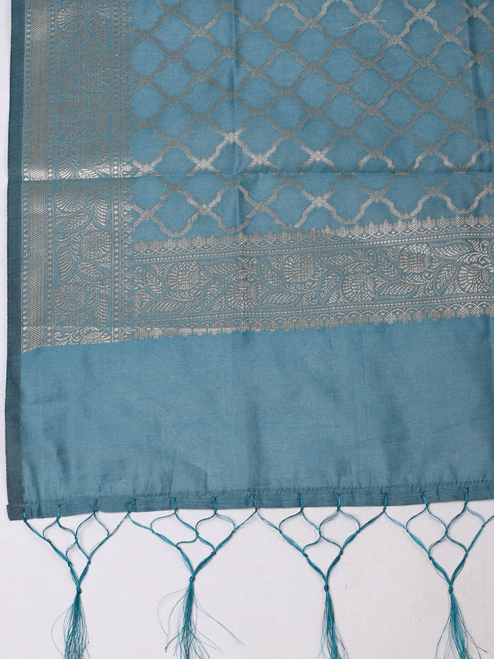 Woven Design Chanderi Unstitched Suit With Pant &amp; Dupatta