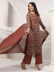 Printed Cotton Blend Kurta With Pants & Dupatta