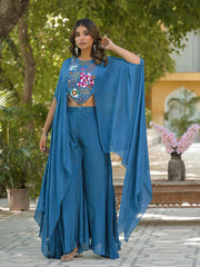 Embroidered Chinon Top With Plazzo