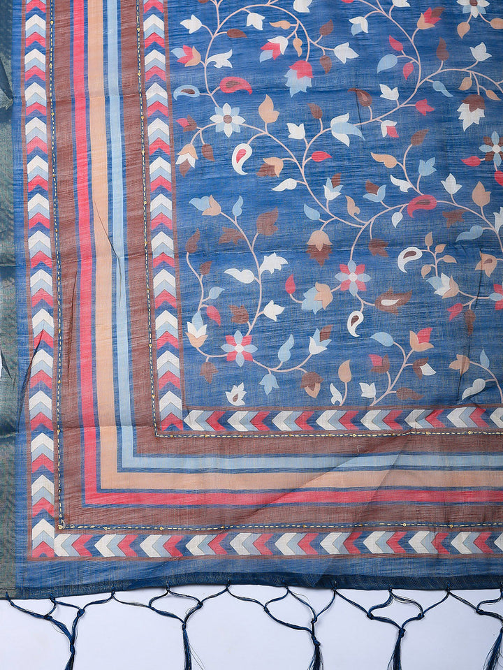 Embroidered Tissue Unstitched Suit With Pant &amp; Dupatta