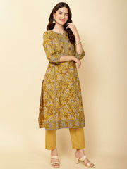 Floral Printed Cotton Straight Kurta With Pants