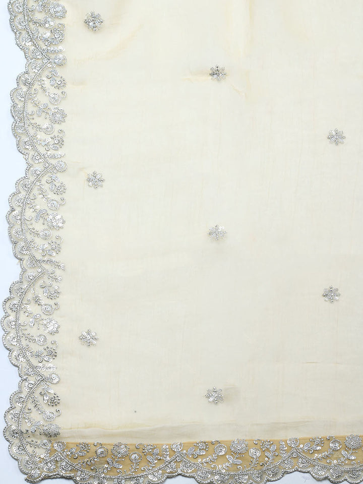 Embroidered Organza Unstitched Suit With Pant &amp; Dupatta