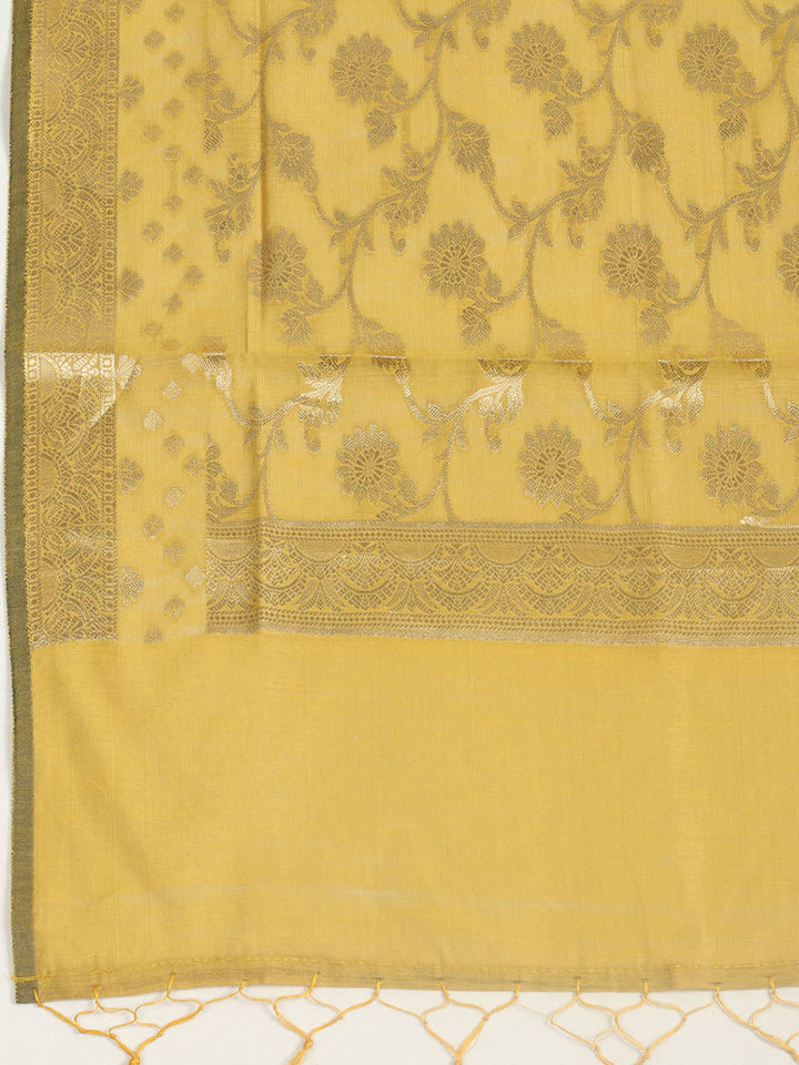 Woven Design Chanderi Unstitched Suit With Pant &amp; Dupatta