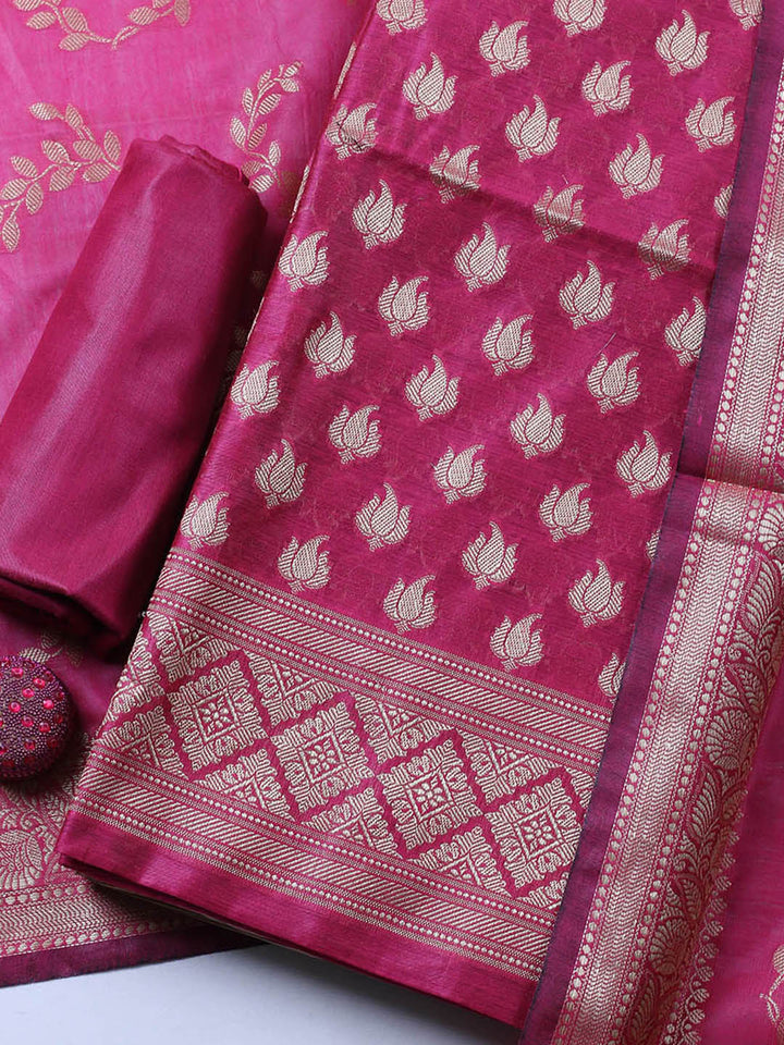 Banarasi Chanderi Unstitched Suit With Pant &amp; Dupatta