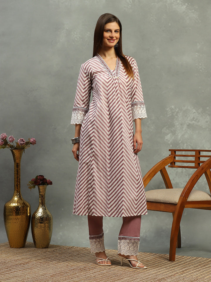 Printed Cotton Blend Kurta With Pants &amp; Dupatta