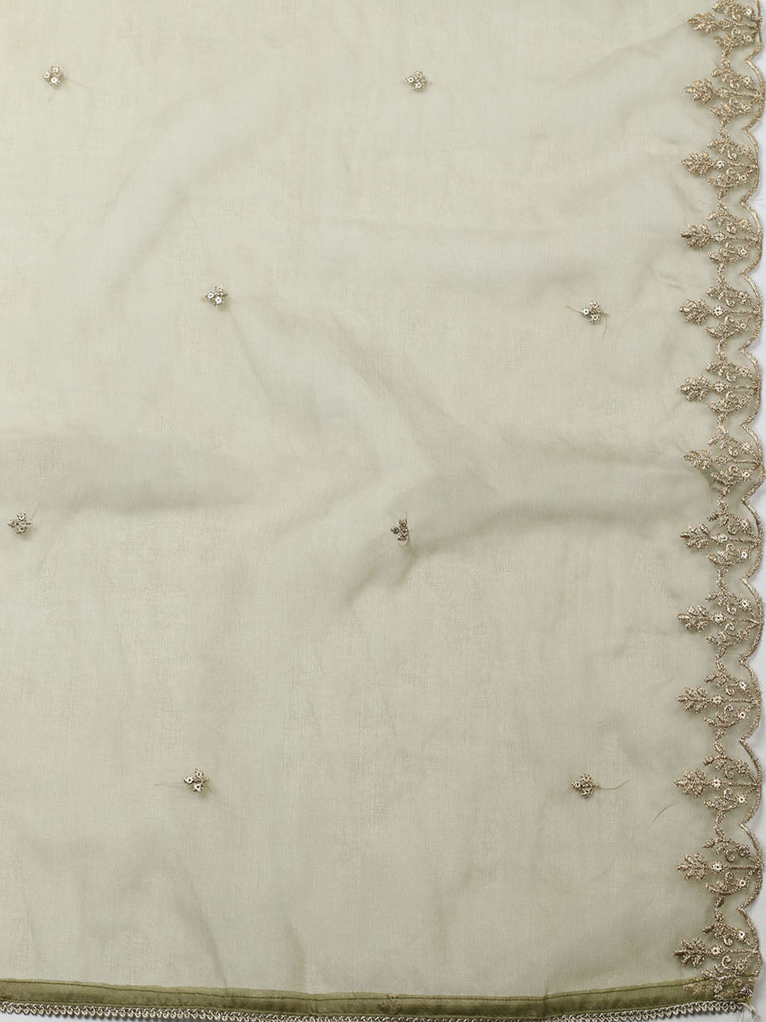 Embroidered Chanderi Unstitched Suit With Pant &amp; Dupatta