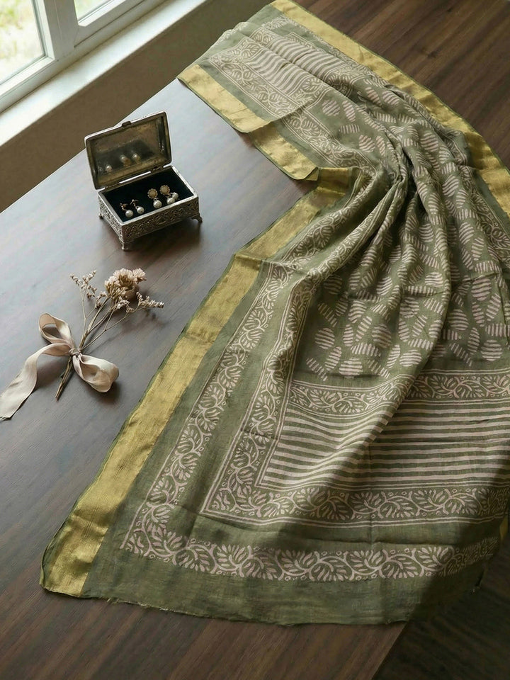 Printed Cotton Blend Unstitched Suit With Pant &amp; Dupatta