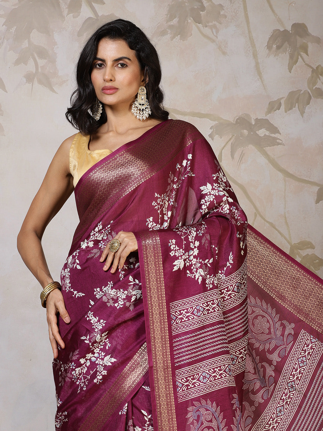 Woven Border Cotton Blend Saree