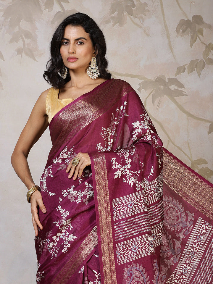 Woven Border Cotton Blend Saree