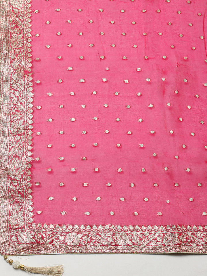 Embroidered Chanderi Unstitched Suit With Pant &amp; Dupatta