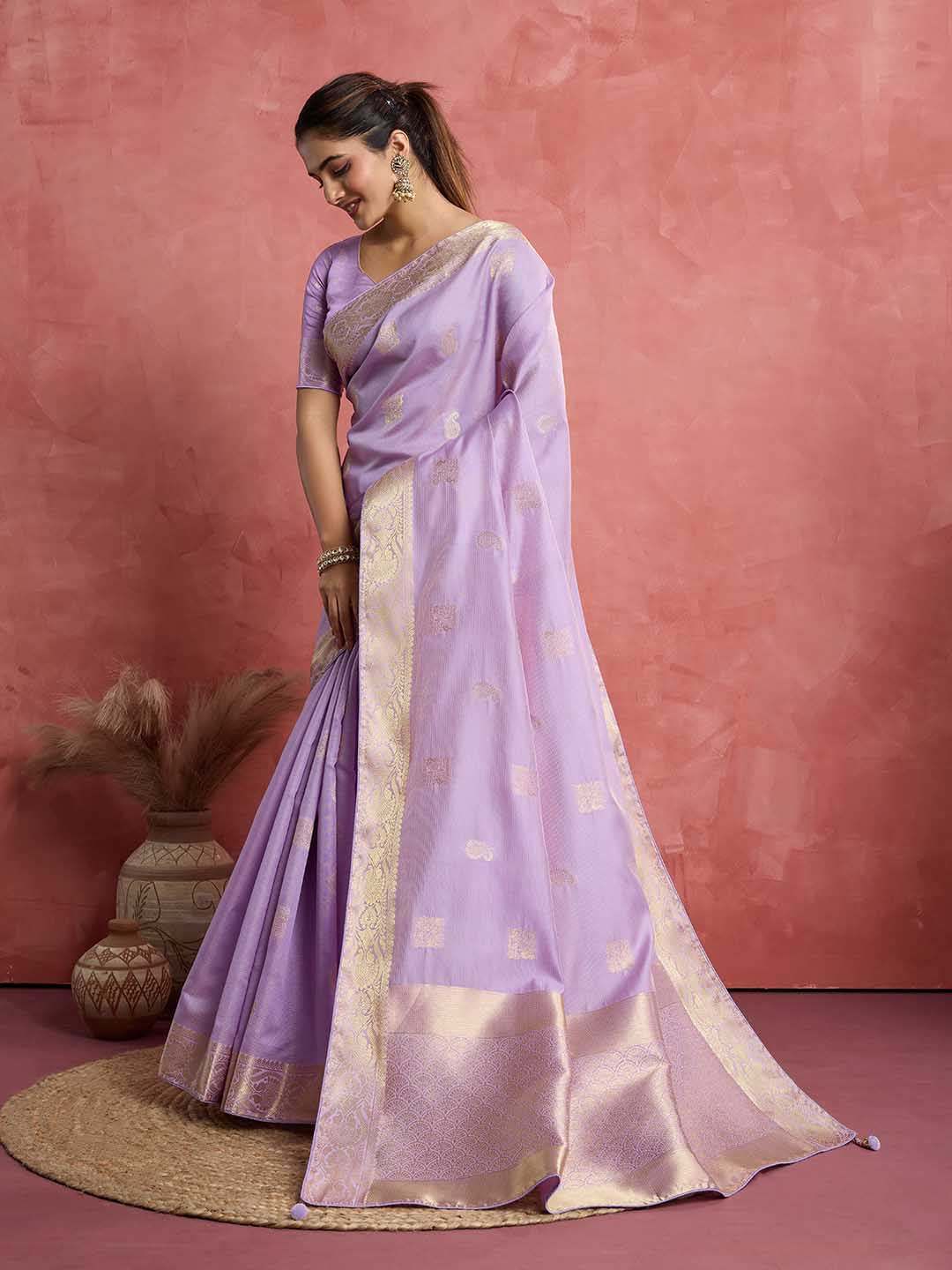 Woven Border Booti Art Silk Saree