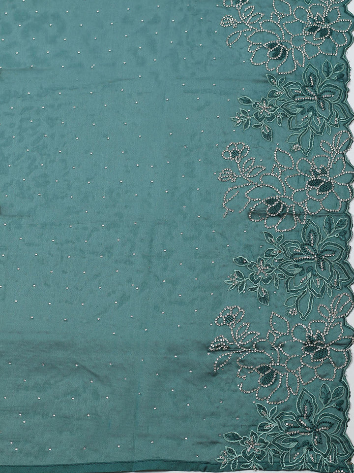 Embellished Art Silk Unstitched Suit With Pant &amp; Dupatta