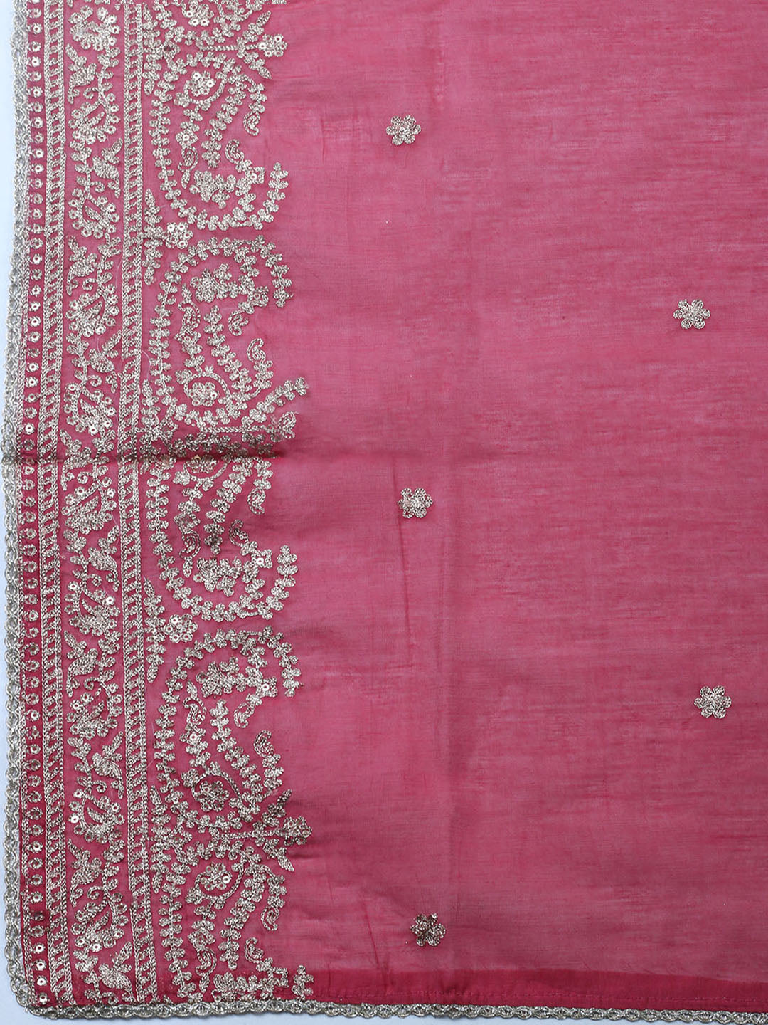 Embroidered Chanderi Unstitched Suit With Pant &amp; Dupatta