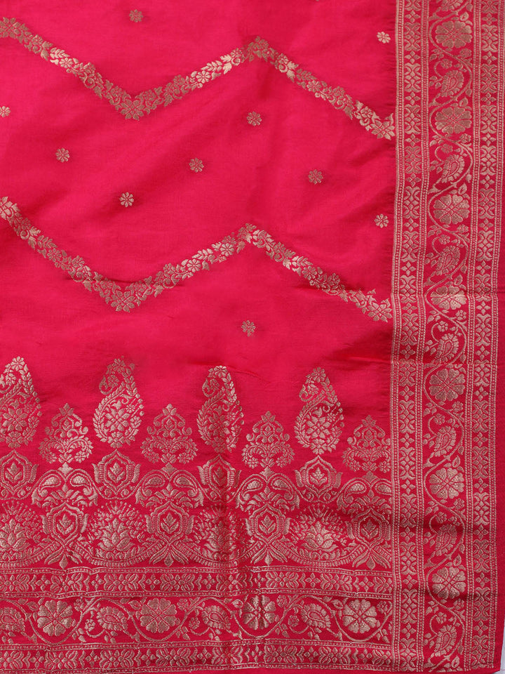 Neck Embroidered Chanderi Unstitched Suit With Dupatta