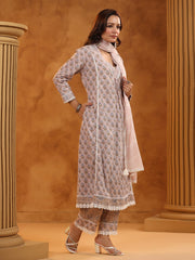 Printed Cotton Blend Kurta With Pants & Dupatta