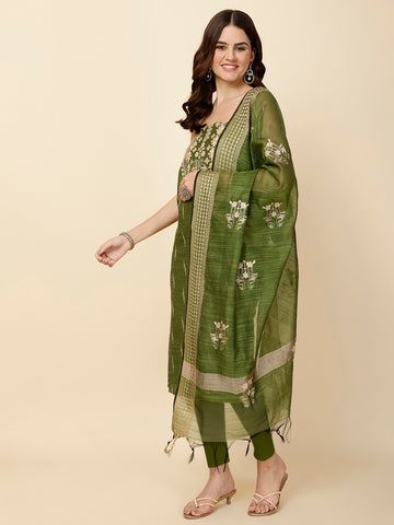 Neck Embroidery Chanderi Unstitched Suit Piece With Dupatta