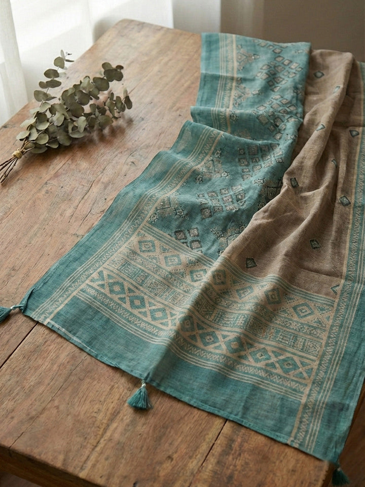 Printed Chanderi Unstitched Suit With Pant &amp; Dupatta
