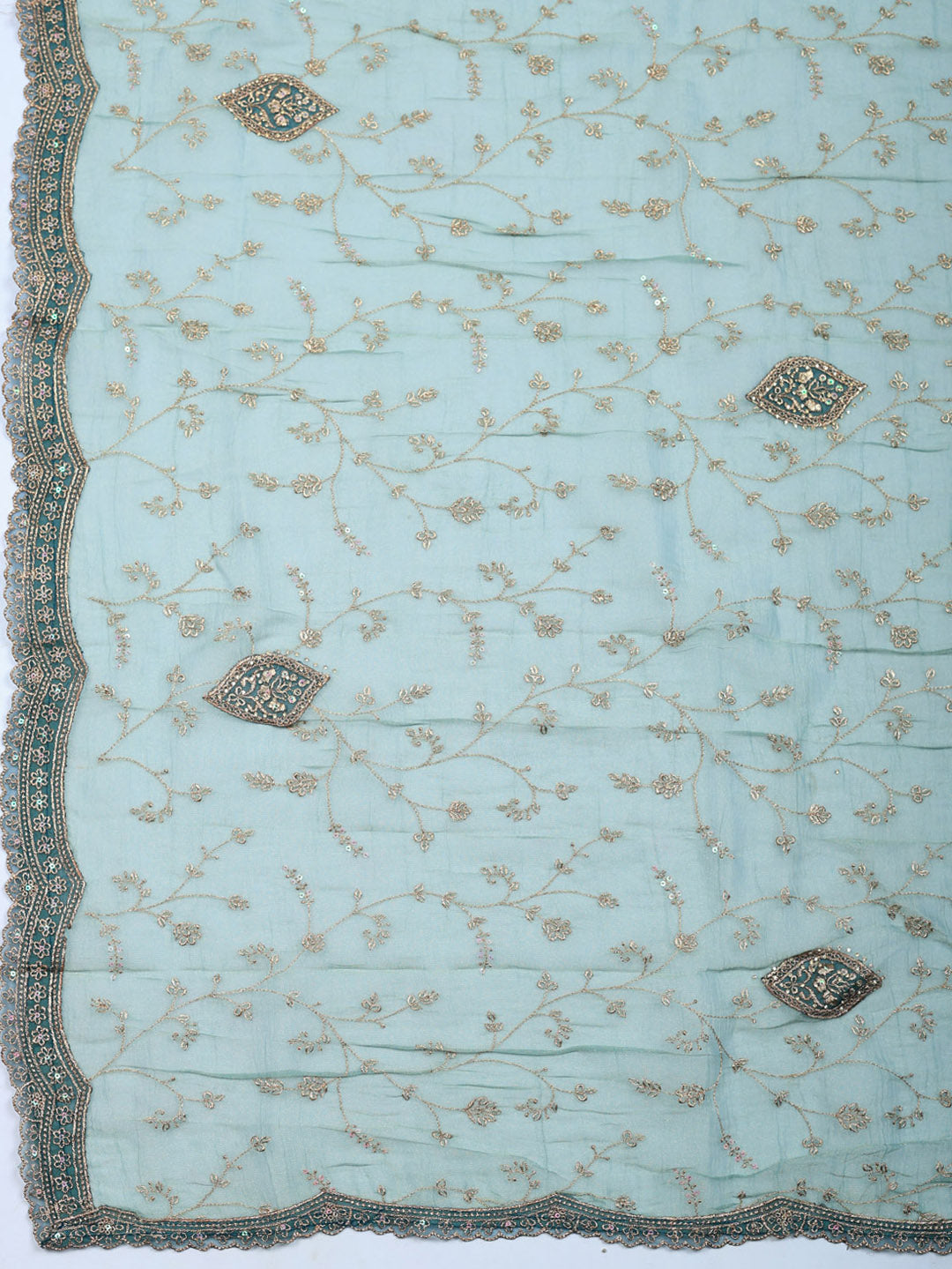 Embroidered Tissue Unstitched Suit With Pant &amp; Dupatta
