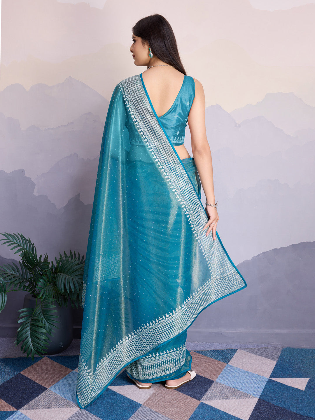Embroidered Net Saree