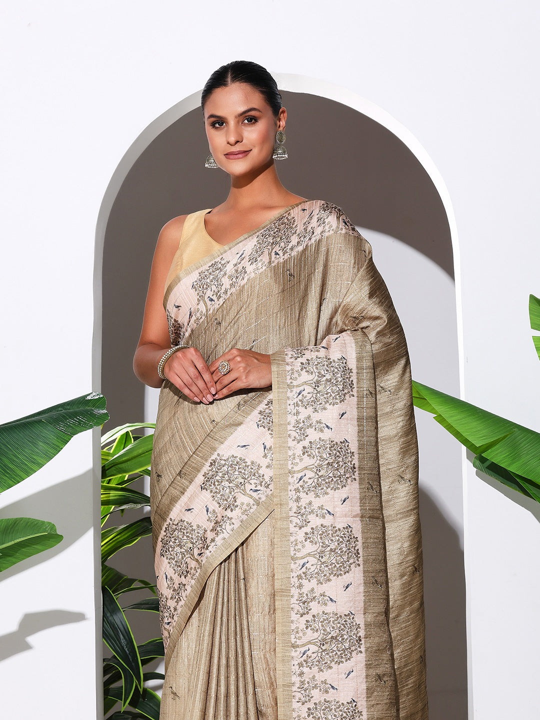 Floral Printed Tussar Silk Saree