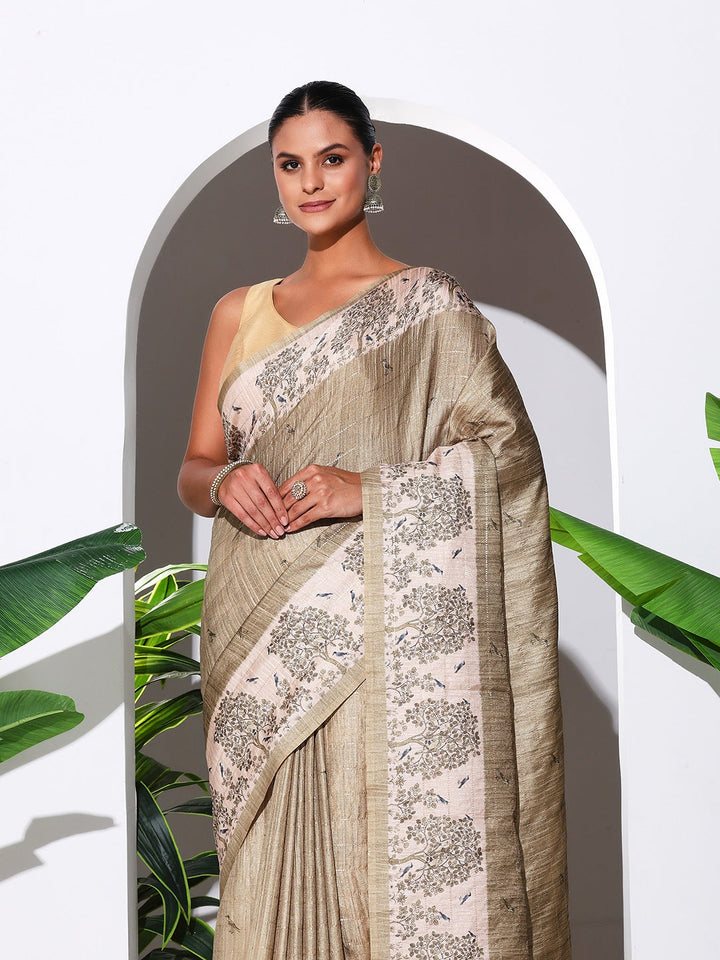 Floral Printed Tussar Silk Saree