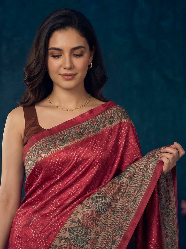 Printed Tussar Silk Saree