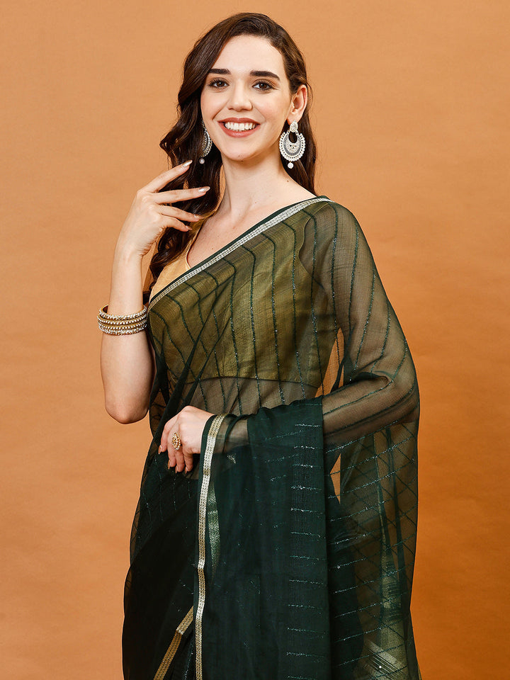 Plain Zari Border Organza Saree