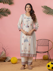 Printed Cotton Blend Kurta With Pant & Dupatta