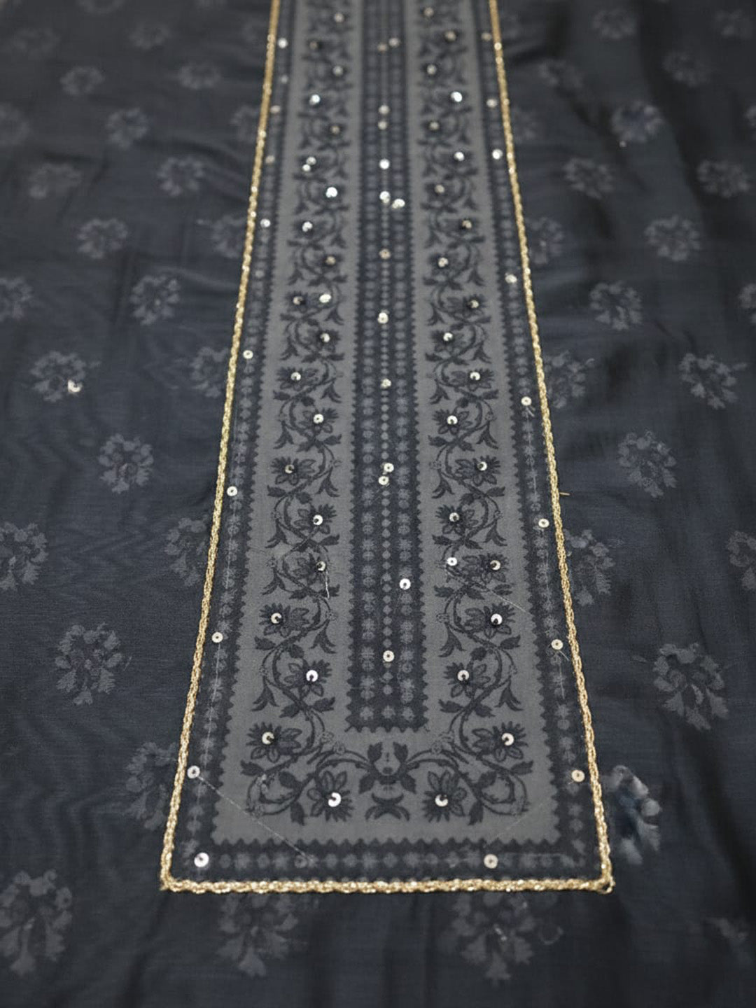 Printed Chanderi Unstitched Suit With Pant &amp; Dupatta
