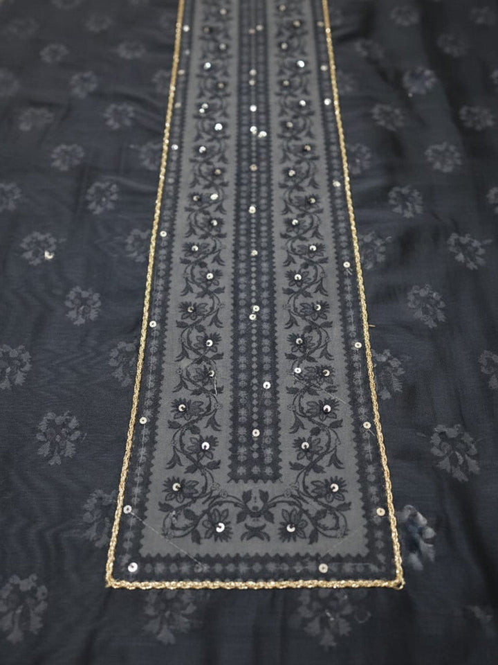 Printed Chanderi Unstitched Suit With Pant &amp; Dupatta
