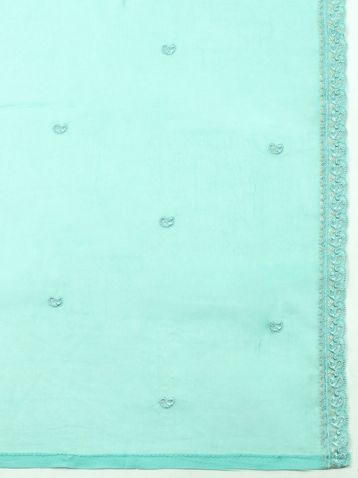 Embroidered, Chanderi Unstitched Suit With Pant &amp; Dupatta