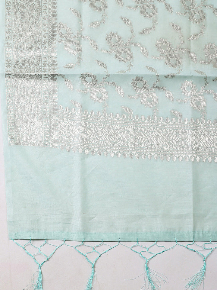 Woven Design Chanderi Unstitched Suit With Pant &amp; Dupatta