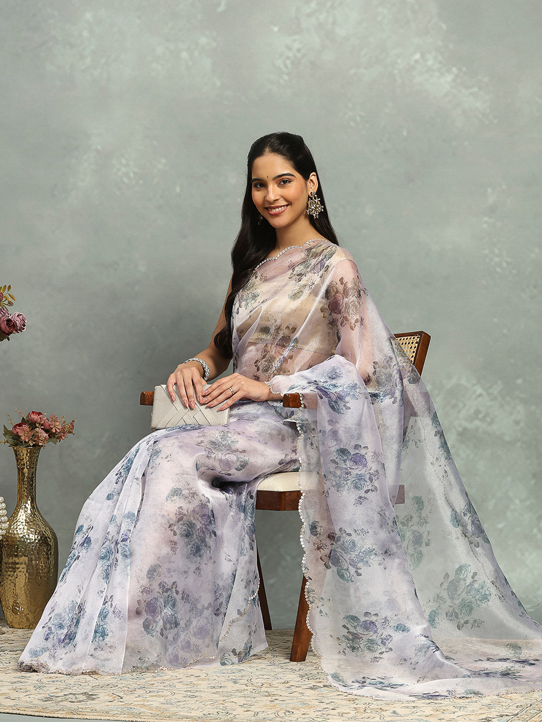 Digital Floral Printed Organza Saree
