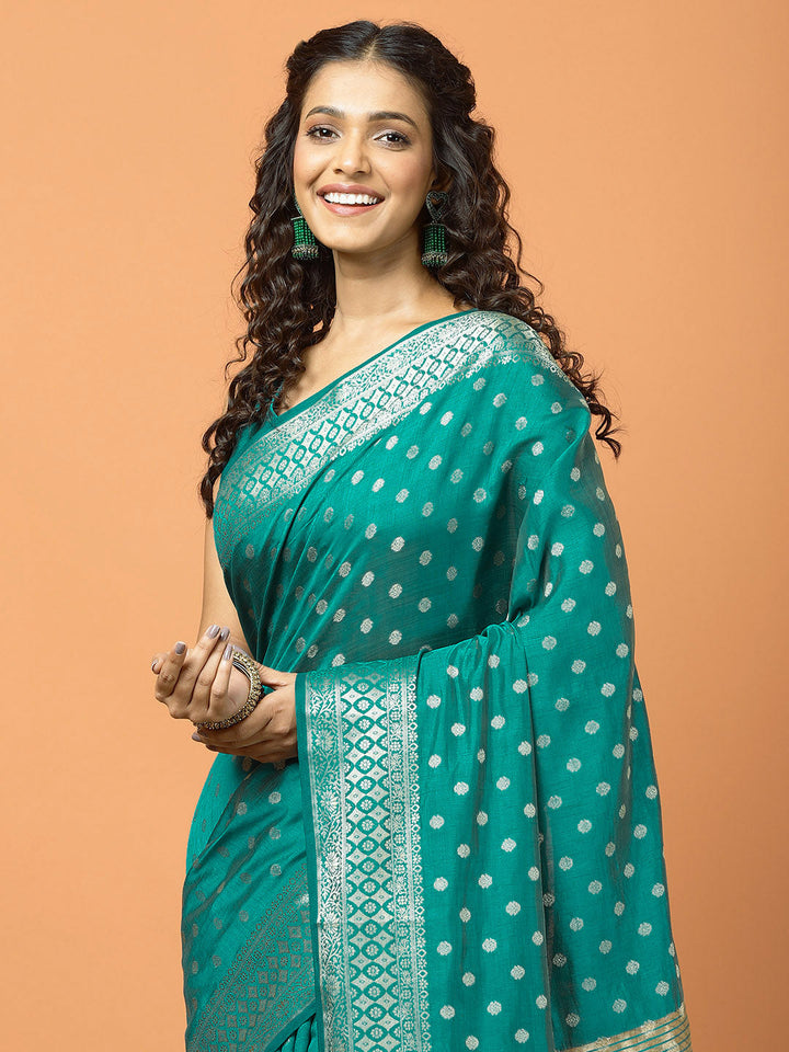 Zari Border Booti Art Silk Woven Saree