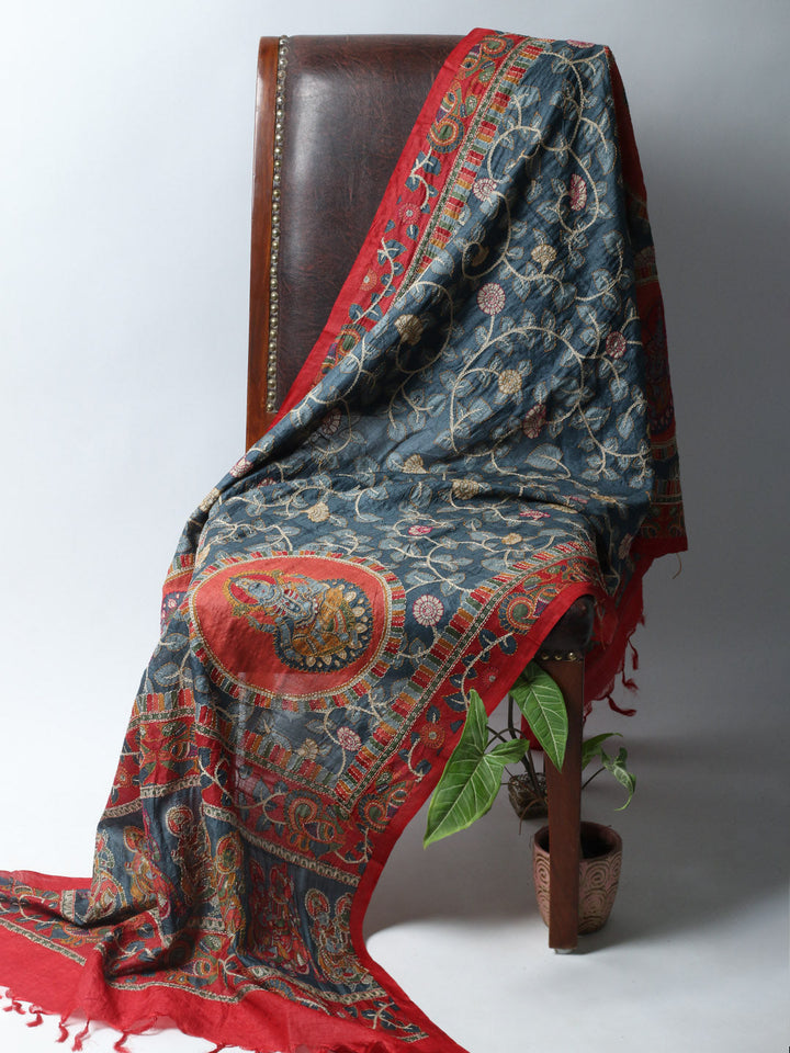 Printed Tussar Unstitched Kurta With Pant &amp; Dupatta
