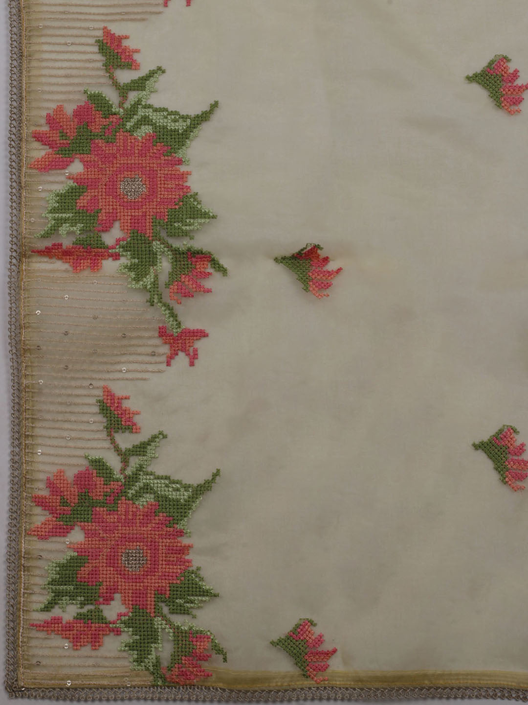 Neck Embroidered Chanderi Unstitched Suit With Dupatta
