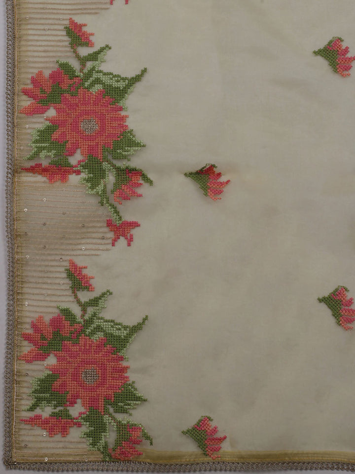 Neck Embroidered Chanderi Unstitched Suit With Dupatta
