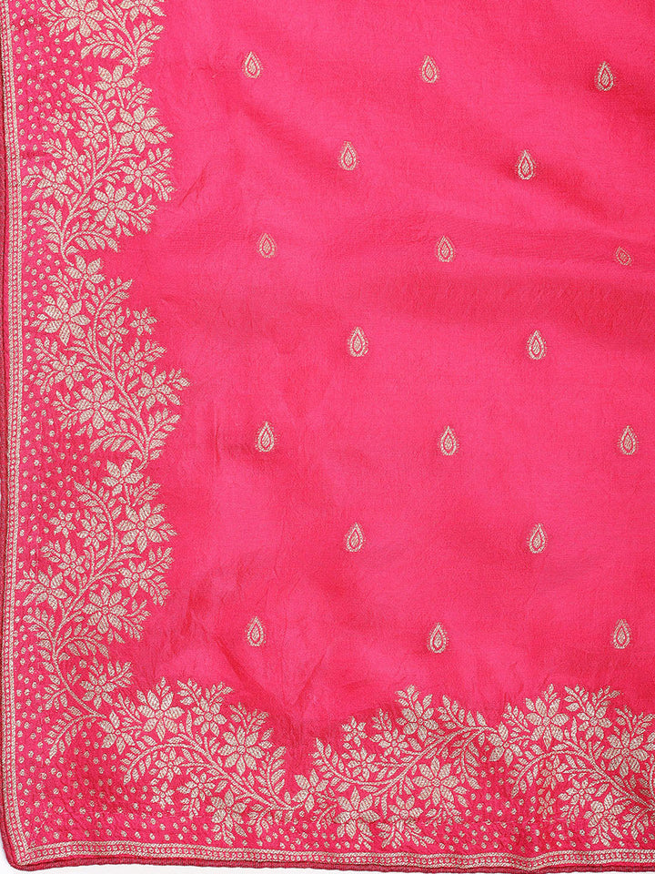 Embroidered Art Silk Unstitched Suit With Dupatta