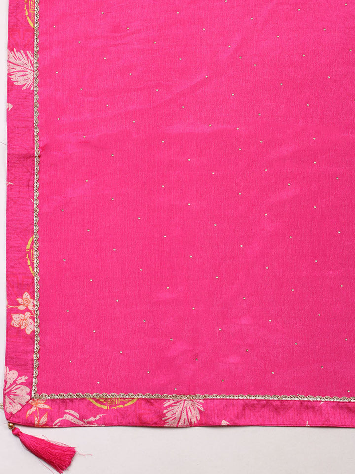 Embroidered Chinon Unstitched Suit With Pant &amp; Dupatta