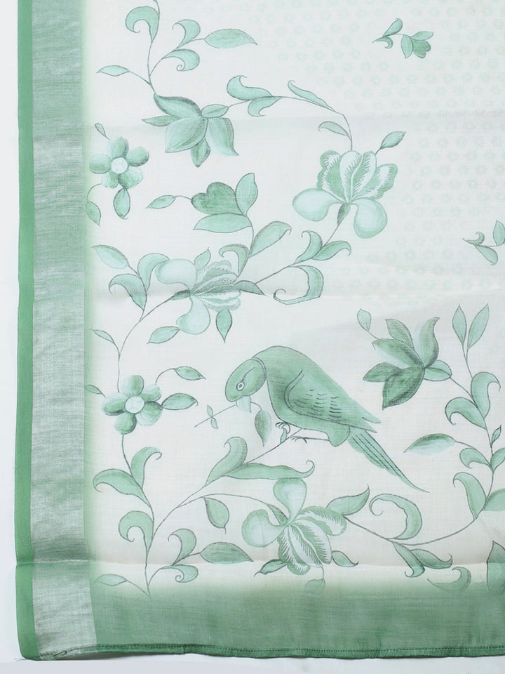Printed Linen Blend Unstitched Suit With Pant &amp; Dupatta