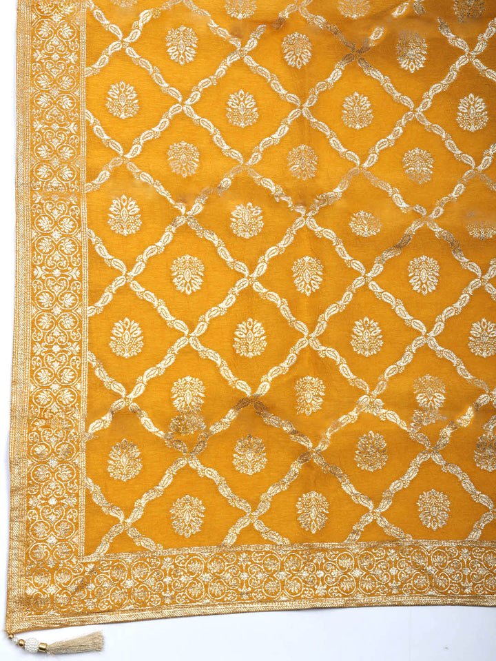Embroidered Chanderi Unstitched Suit With Pant &amp; Dupatta