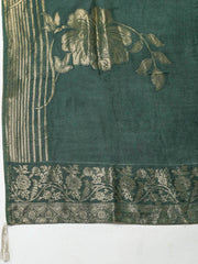Embroidered Chanderi Bottle Green Unstitched Suit With Pant & Dupatta