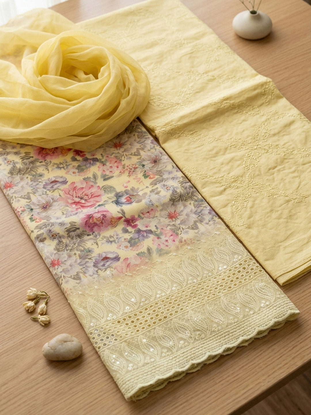 Embroidered Cotton Blend Unstitched Suit With Pant &amp; Dupatta