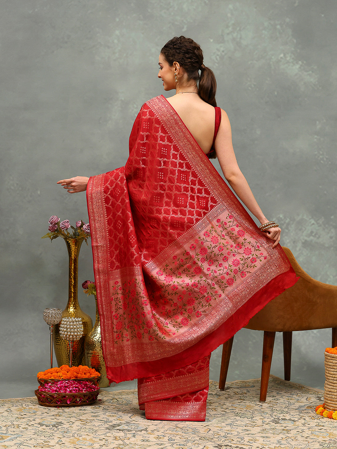 Zari Border Booti Art Silk Woven Saree