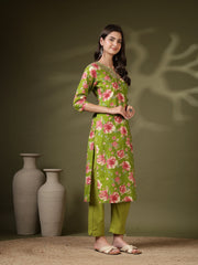 Printed Cotton Blend Kurta With Pant & Dupatta