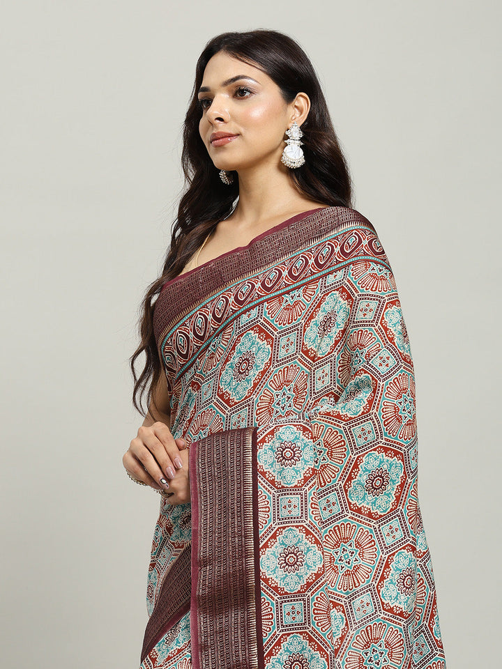 Digital Printed Cotton Blend Woven Saree