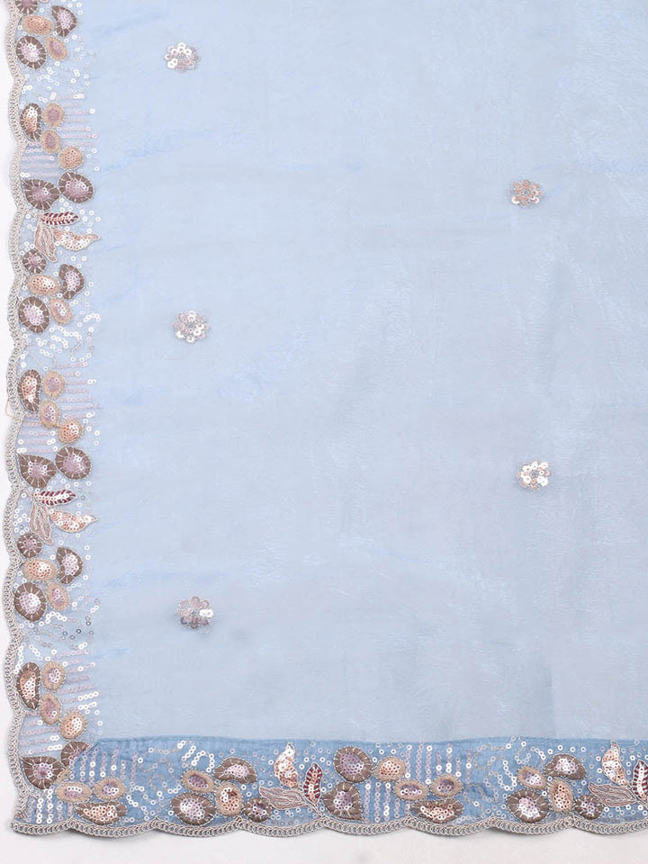 Embroidered Organza Unstitched Suit With Pant &amp; Dupatta