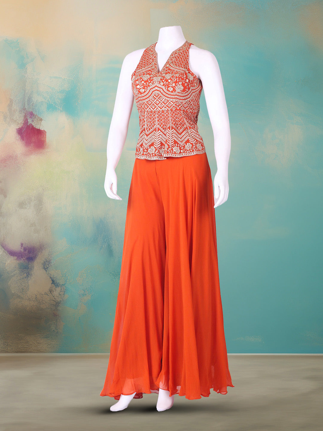 Embroidered Georgette Kurta With Pant &amp; Dupatta
